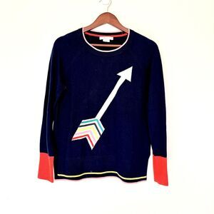 Boden Sweater Womens Small Navy Arrow Graphic Wool Cotton Colorblock Crewneck